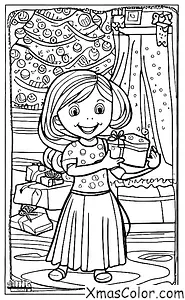 Noël / Joie: Une petite fille tenant un cadeau