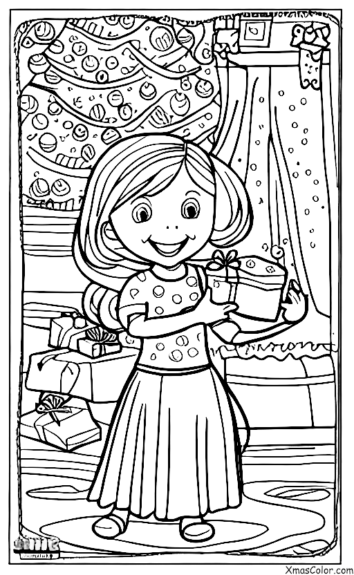 Noël / Joie: Une petite fille tenant un cadeau