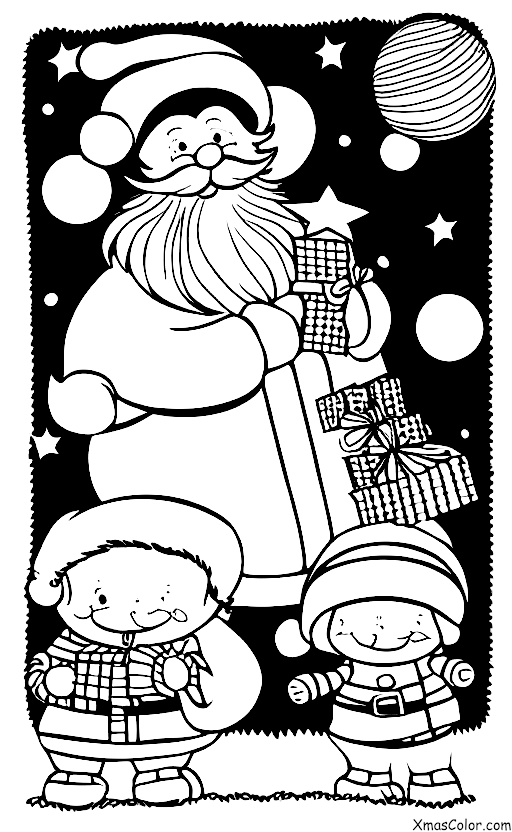 Noël / Joyeux Noël: Père Noël distribute des cadeaux aux petites filles et aux petits garçons sages