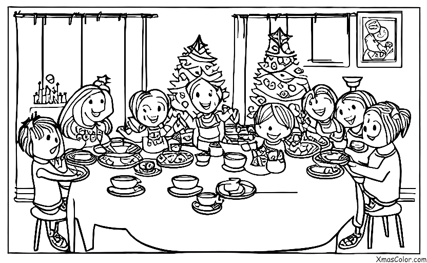 Noël / Joyeux Noël: Une famille réunie autour de la table du dîner de Noël