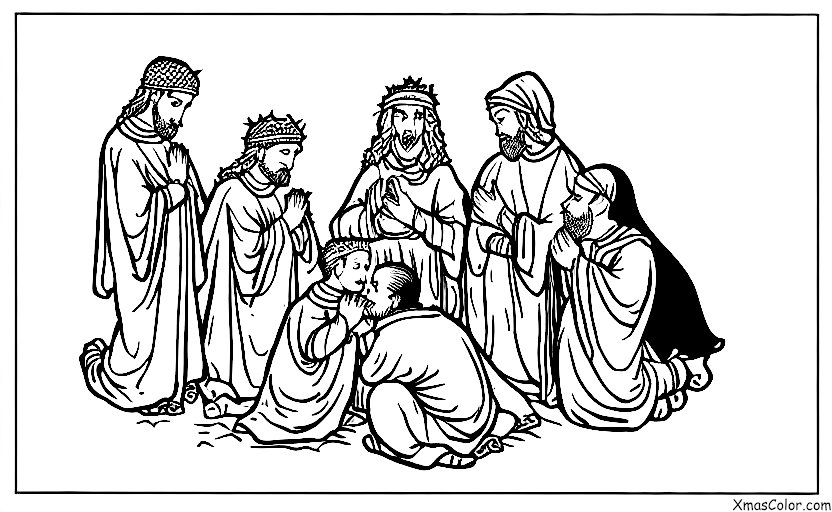 Noël / L'Épiphanie: Les Trois Rois offrant leurs cadeaux au bébé Jésus