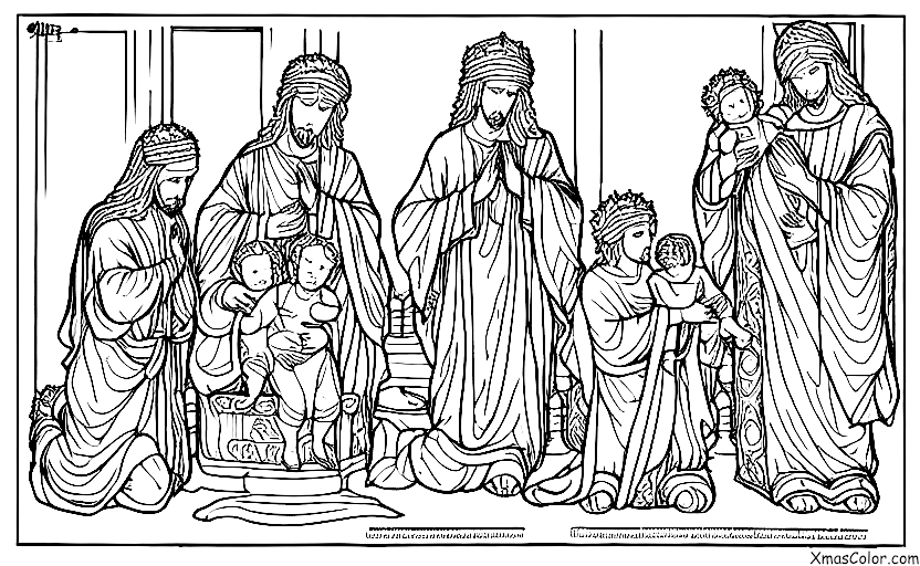 Noël / L'Épiphanie: Les Trois Rois qui adorent l'enfant Jésus