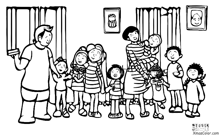 Noël / La famille: Une famille ouvrant des cadeaux