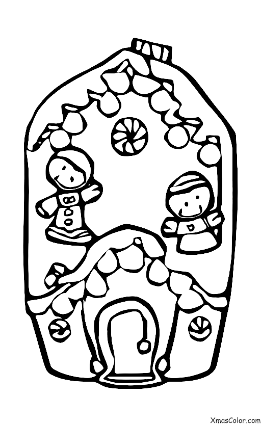 Noël / La famille: Une famille qui fait une maison de pain d'épices ensemble