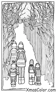 Noël / La famille: Une famille se promène dans un pays des merveilles d'hiver