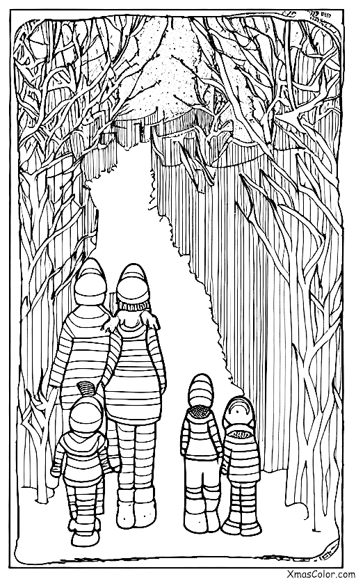 Noël / La famille: Une famille se promène dans un pays des merveilles d'hiver