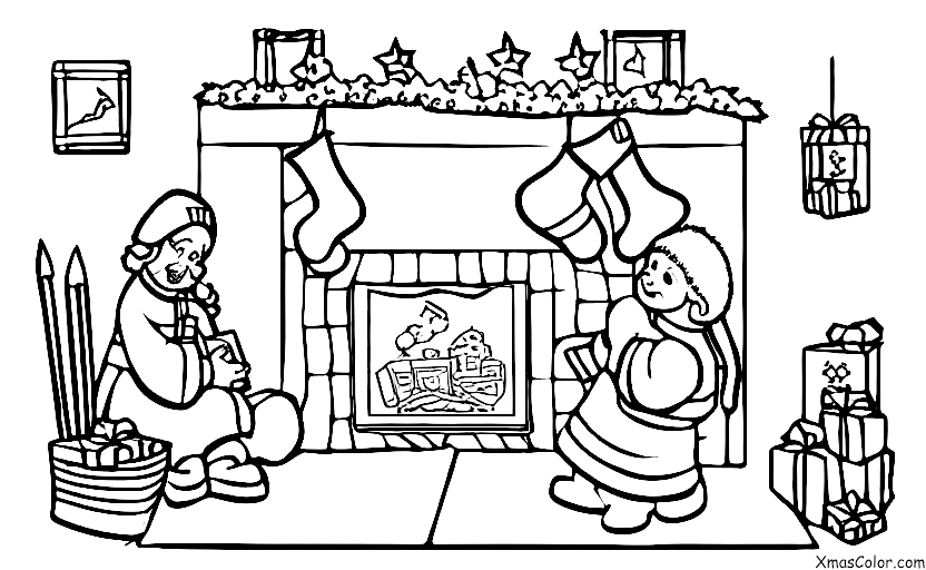 Noël / La Saint-Barbe: St. Nicholas met un cadeau dans la chaussette d'un enfant
