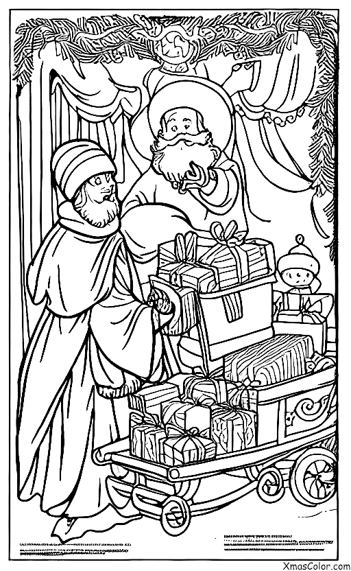 Noël / La Saint-Barbe: St. Nicholas sur son traîneau rempli de bonbons et de friandises