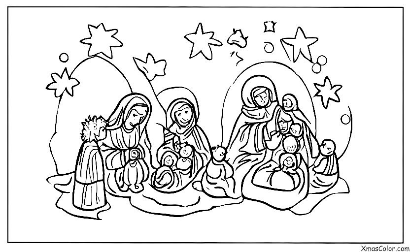 Noël / La Saint-Barbe: Une crèche avec le bébé Jésus, Marie et Joseph