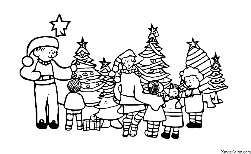 Noël / La Saint-Barbe: Une famille qui décore son sapin de Noël