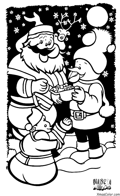 Noël / Le Pôle Sud: Papa Noël nourrit ses rennes