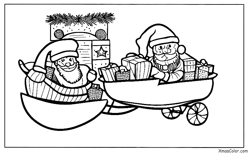 Noël / Le Pôle Sud: Père Noël dans son traîneau