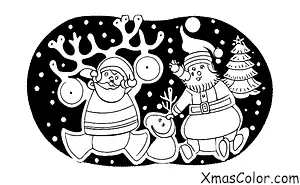 Noël / Le Pôle Sud: Père Noël et ses rennes volant au-dessus du Pôle Sud