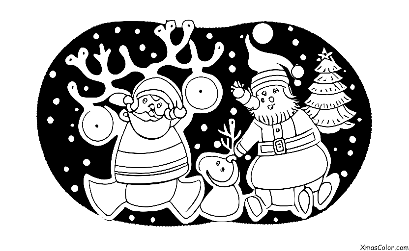 Noël / Le Pôle Sud: Père Noël et ses rennes volant au-dessus du Pôle Sud