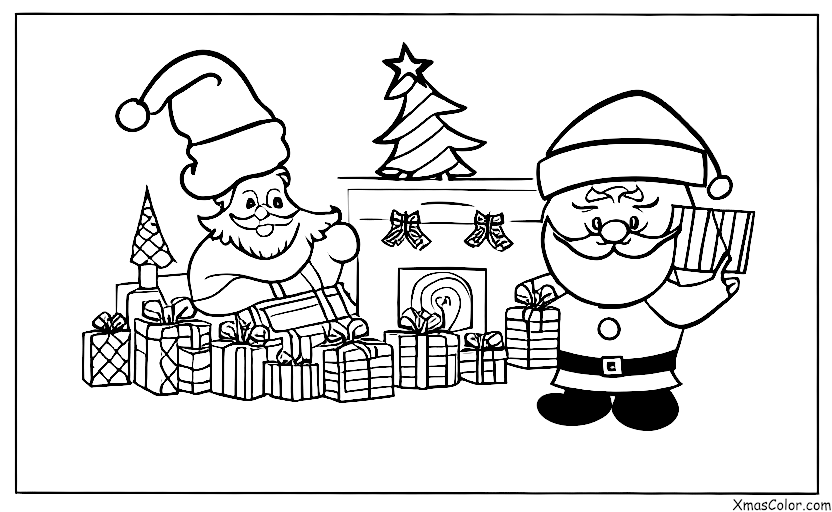 Noël / Le Pôle Sud: Père Noël qui vérifie sa liste de ceux qui ont été sages et pas sages