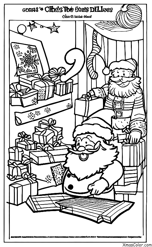 Noël / Le Pôle Sud: Père Noël vérifiant sa liste