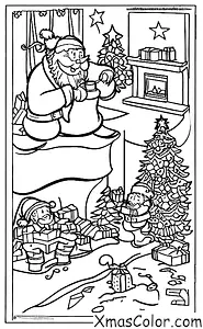 Noël / Le Pôle Sud: Santa et ses rennes prenant une pause