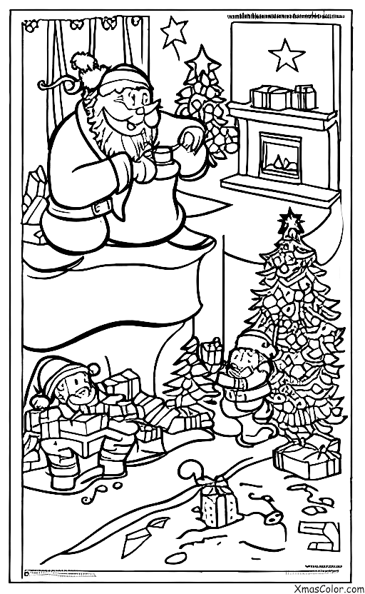 Noël / Le Pôle Sud: Santa et ses rennes prenant une pause