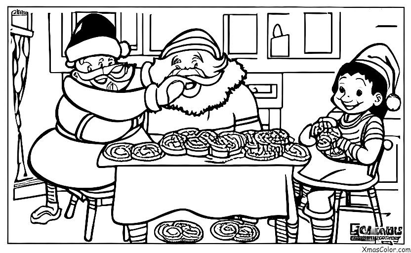 Noël / Lendemain de Noël: Le père Noël en train de manger des biscuits de Mme Claus