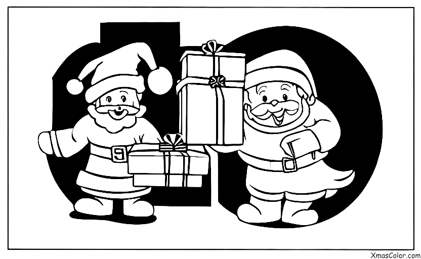 Noël / Lendemain de Noël: Père Noël distribuant des cadeaux aux filles et garçons sages