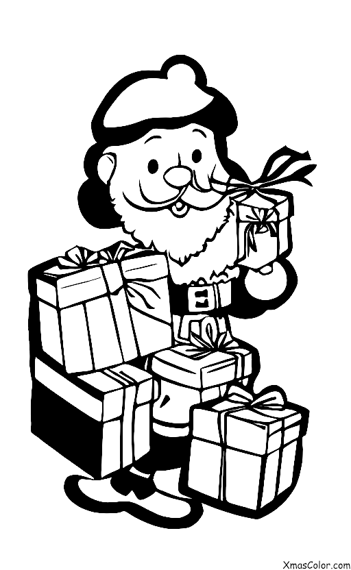 Noël / Lendemain de Noël: Père Noël ouvrant ses cadeaux le matin de Noël