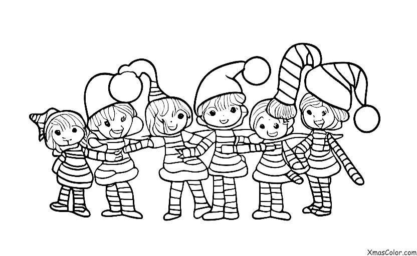 Noël / Les aides de Père Noël: Elfes qui décorent l'arbre de Noël