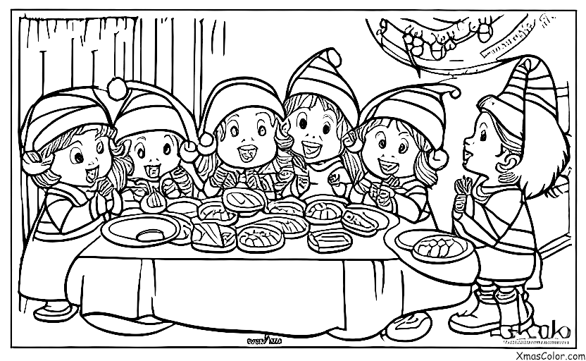Noël / Les aides de Père Noël: Les lutins de Santa mangent des biscuits
