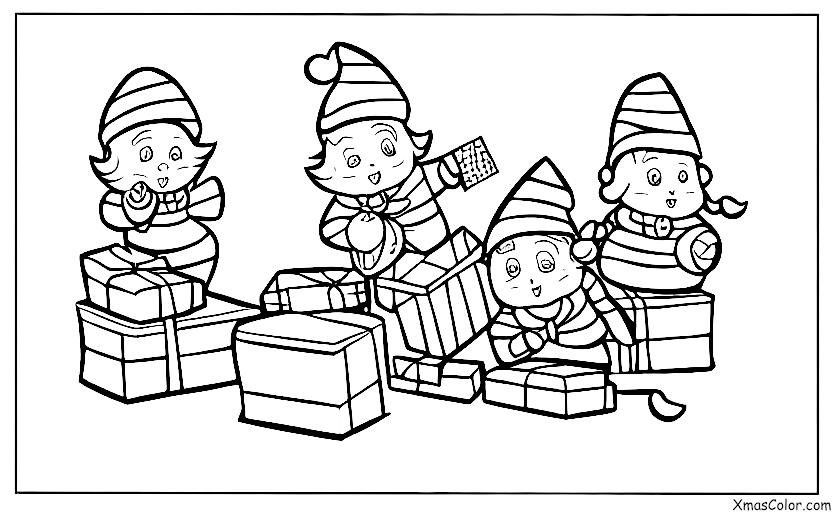 Noël / Les aides de Père Noël: Les lutins de Santa wrapping cadeaux