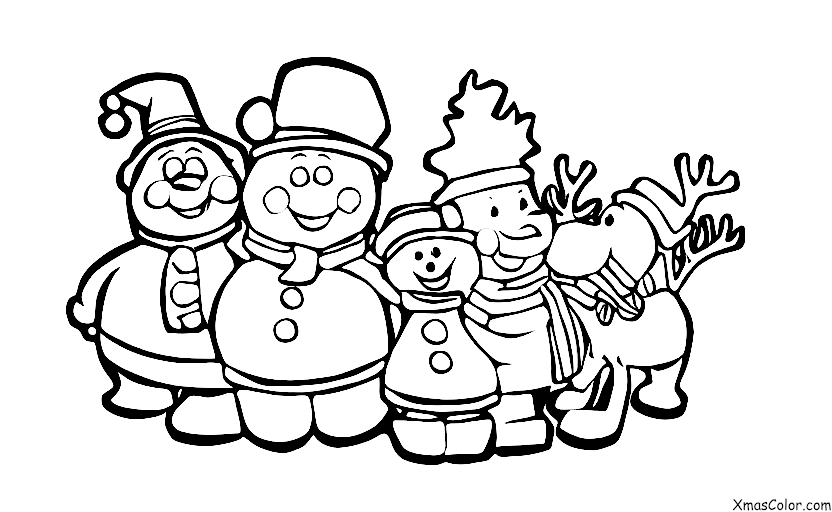 Noël / Les amis de Bonhomme de Neige: Frosty le bonhomme de neige accompagné d'un groupe de rennes