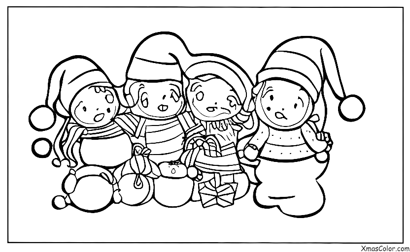 Noël / Les campanilles: Cloches de Noël sur un présent de Noël