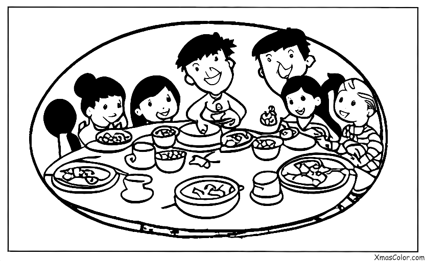 Noël / Les campanilles: Une famille rassemblée autour de la table du dîner