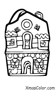 Noël / Les lutins de Noël: Coloriage des enfants des lutins de Noël fabriquant des maisons en pain d'épice