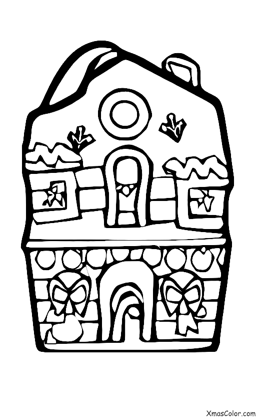 Noël / Les lutins de Noël: Coloriage des enfants des lutins de Noël fabriquant des maisons en pain d'épice