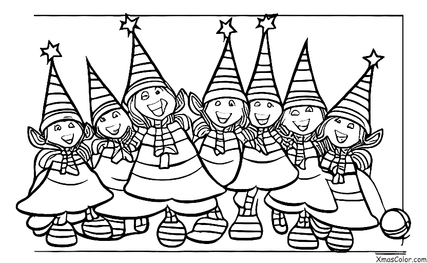 Noël / Les lutins de Noël: Les elfes de Santa volant sur leurs chapeaux d'elfe