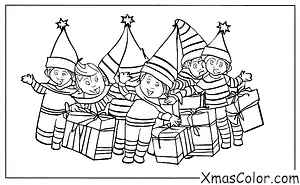 Noël / Les lutins de Noël: Les lutins de Noël enveloppés dans un grand paquet de cadeaux