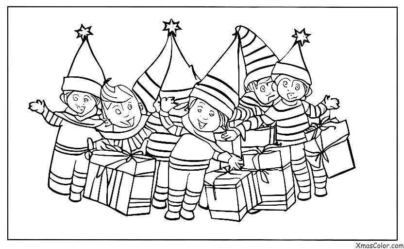 Noël / Les lutins de Noël: Les lutins de Noël enveloppés dans un grand paquet de cadeaux
