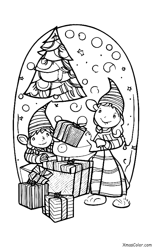 Noël / Les lutins: Les elfes emballent des cadeaux