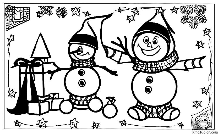 Noël / Les lutins: Un elfe qui fabrique un bonhomme de neige