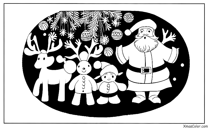 Noël / Les rennes du Père Noël: Père Noël et ses rennes dans la forêt