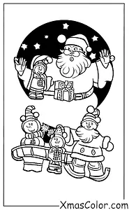 Noël / Les rennes du Père Noël: Père Noël et ses rennes volant dans le ciel