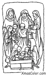 Noël / Les Rois Mages: Les trois rois mages présentant leurs cadeaux à l'enfant Jésus