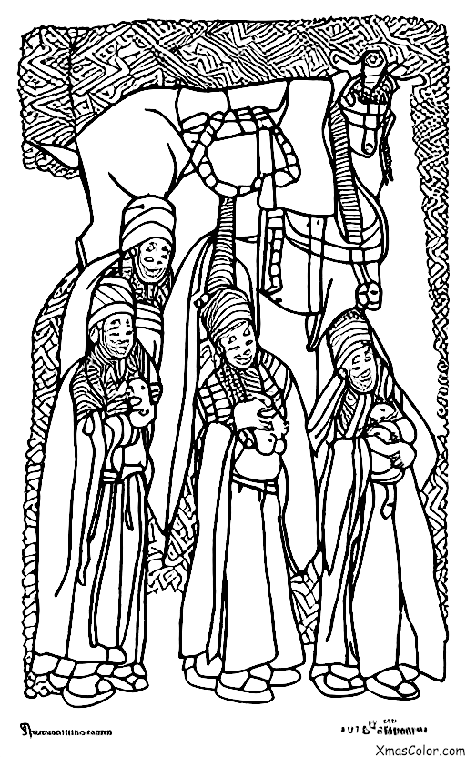 Noël / Les Trois Rois: Les Trois Rois chevauchent leurs chameaux à travers le désert