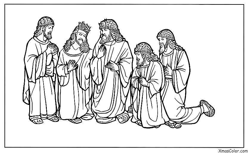 Noël / Les Trois Rois: Les Trois Rois offrant leurs cadeaux à Jésus