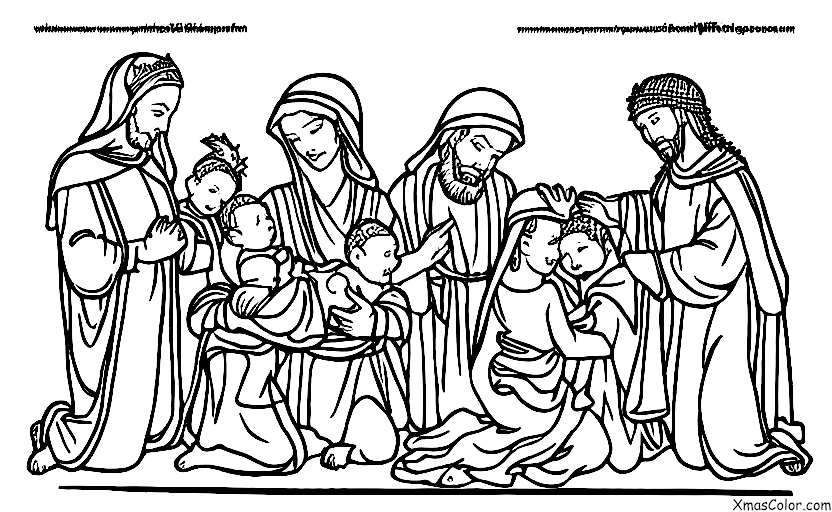 Noël / Les Trois Rois: Les trois Rois présentant leurs cadeaux à Jésus enfant