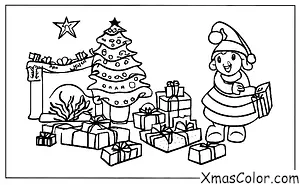 Noël / Livres de Noël: Un enfant qui lit un livre de Noël près de la cheminée