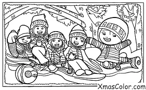 Noël / Luge: Un enfant faisant du toboggan seul
