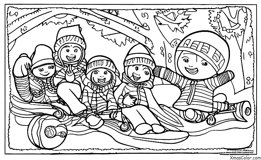 Noël / Luge: Un enfant faisant du toboggan seul