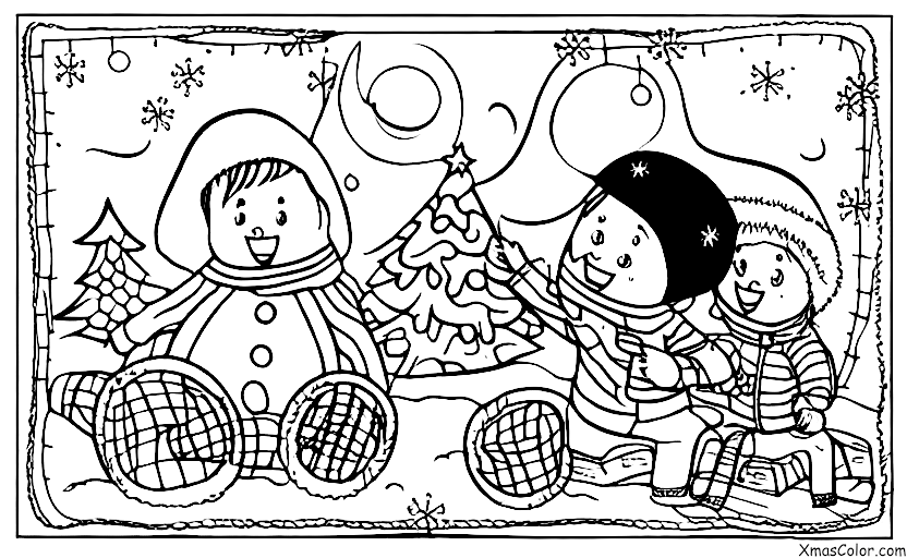 Noël / Luge: Un enfant qui fait de la luge avec son animal