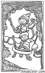 Noël / Luge: Un enfant seul en train de tobogganner