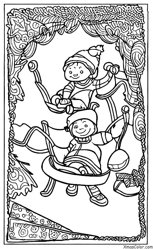 Noël / Luge: Un enfant seul en train de tobogganner